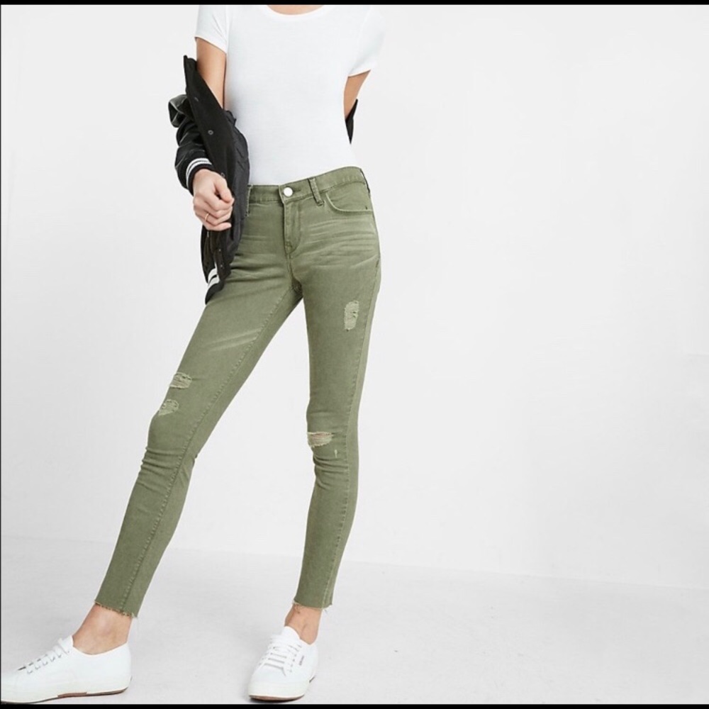 Express Army green distress ankle legging jean 4P